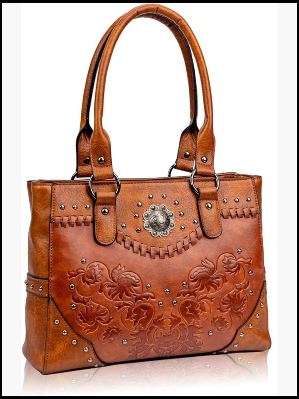 Large Western Tote Bag Embossed Floral Vintage Shoulder Handbag